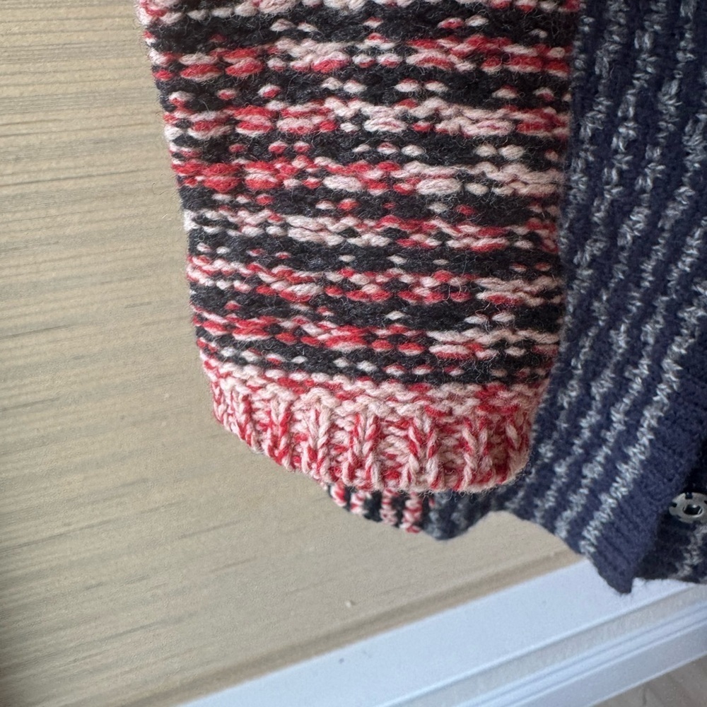 Free People Mixed Knit Wool Blend Cropped SweaterSz Small Open Back Snap Front - Picture 8 of 14